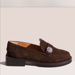 Ganni Crystal Embellished Brown Suede Loafers